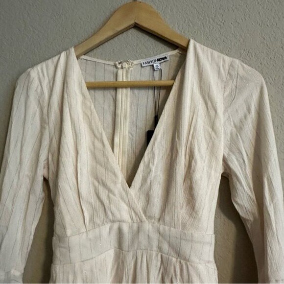 Fashion Nova Ring A Bell Stripe Romper - Ivory Size XS - Picture 10 of 16